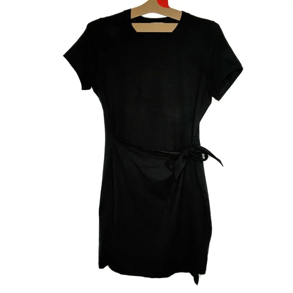 Threads 4 Thought Black Wrap Front Mini Dress Short Sleeve Casual Womens Medium